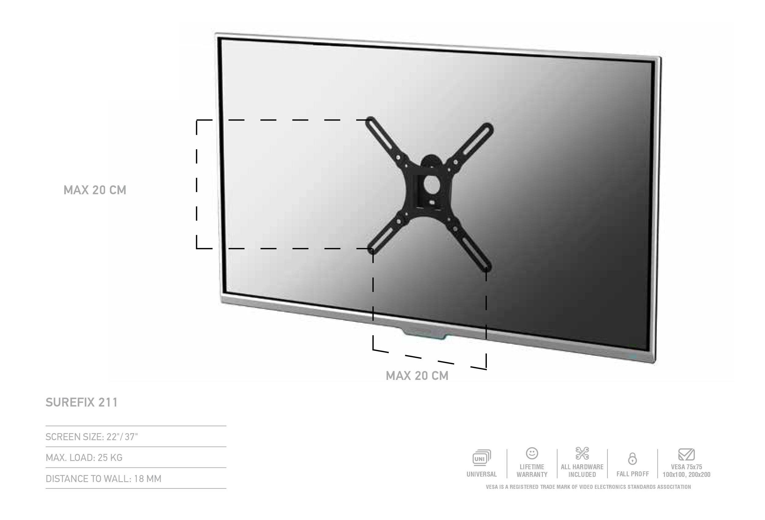 Кронштейн для телевизора Sonorous SUREFIX 211 Фиксированный 22"-37"/25 кг (0211) - фото 2