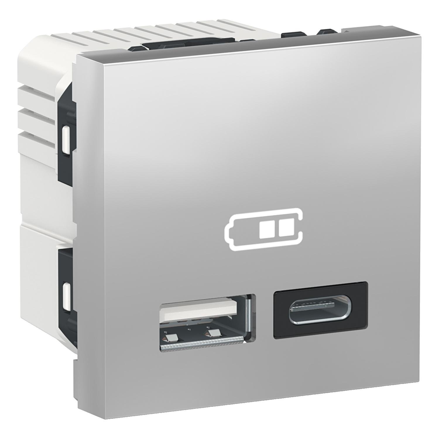 Розетка USB двойная Schneider Electric Unica New A+C 2 модуля Алюминий (NU301830) Розетка USB двойная Schneider Electric Unica New A+C 2 модуля Алюминий (NU301830)