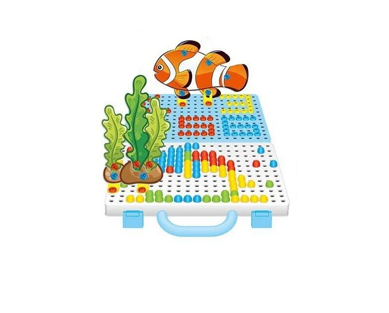 Дитяча мозаїка 666-59 36/2 Підводний світ шуруповерт на батарейках/гайковий ключ/викрутка в коробці 193 ел. (24724332)