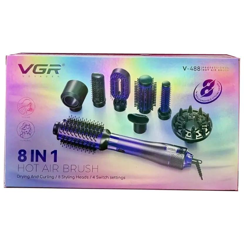 Фен-щетка VGR V‑488 8 in 1 Hot Air Brush 8 насадок Purple (29903038) - фото 2 Фен-щетка VGR V‑488 8 in 1 Hot Air Brush 8 насадок Purple (29903038) - фото 2