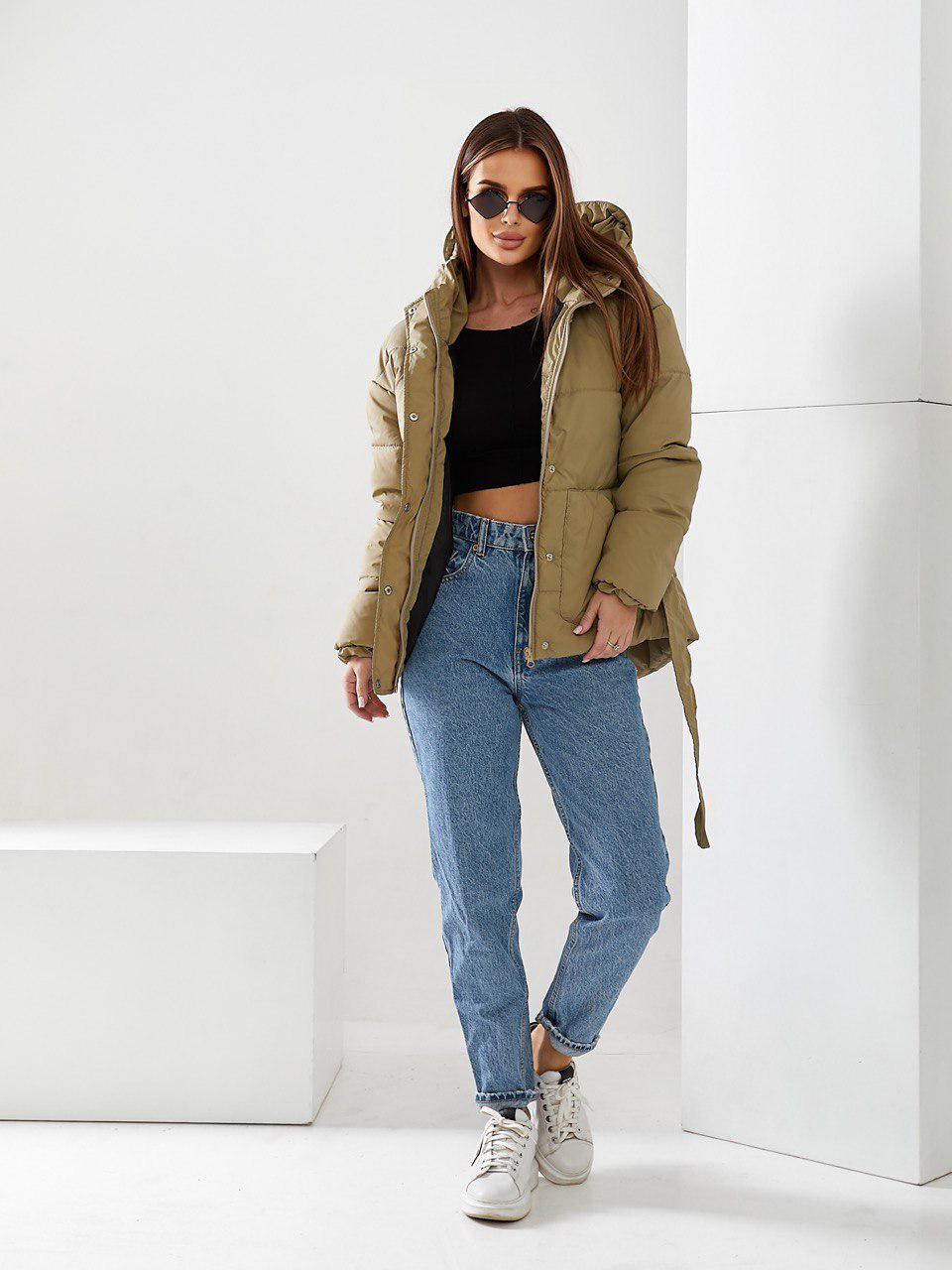 Куртка демісезонна коротка Khan з поясом р. 42 Хакі (Kh332) - фото 5 Куртка демісезонна коротка Khan з поясом р. 42 Хакі (Kh332) - фото 5