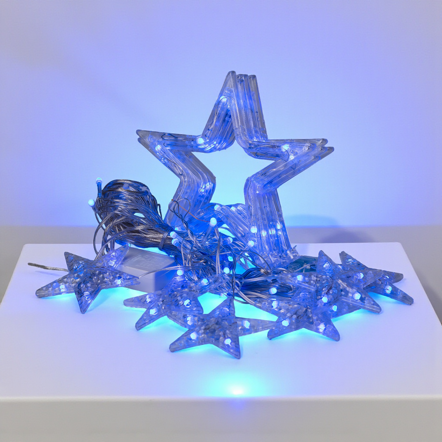 Гирлянда-штора сетевая в форме звездочек 12 фигур 3х0,7 м 108 LED светодиодов Синий (1733054BL)