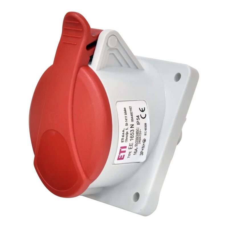 Силовая розетка ETI EE-1653 3P+N+PE 16А 400В встроенная IP54 Красный (4482162)