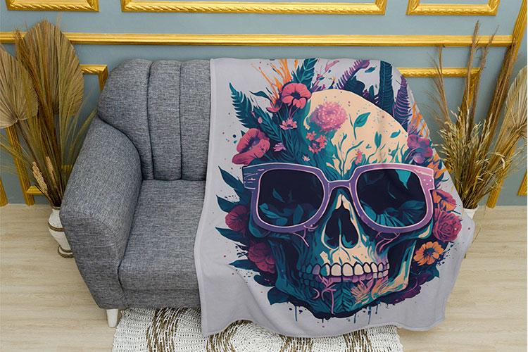 Плед PromoZP Череп в цветах белый плюш однослойный 135х150 см (111541-3)