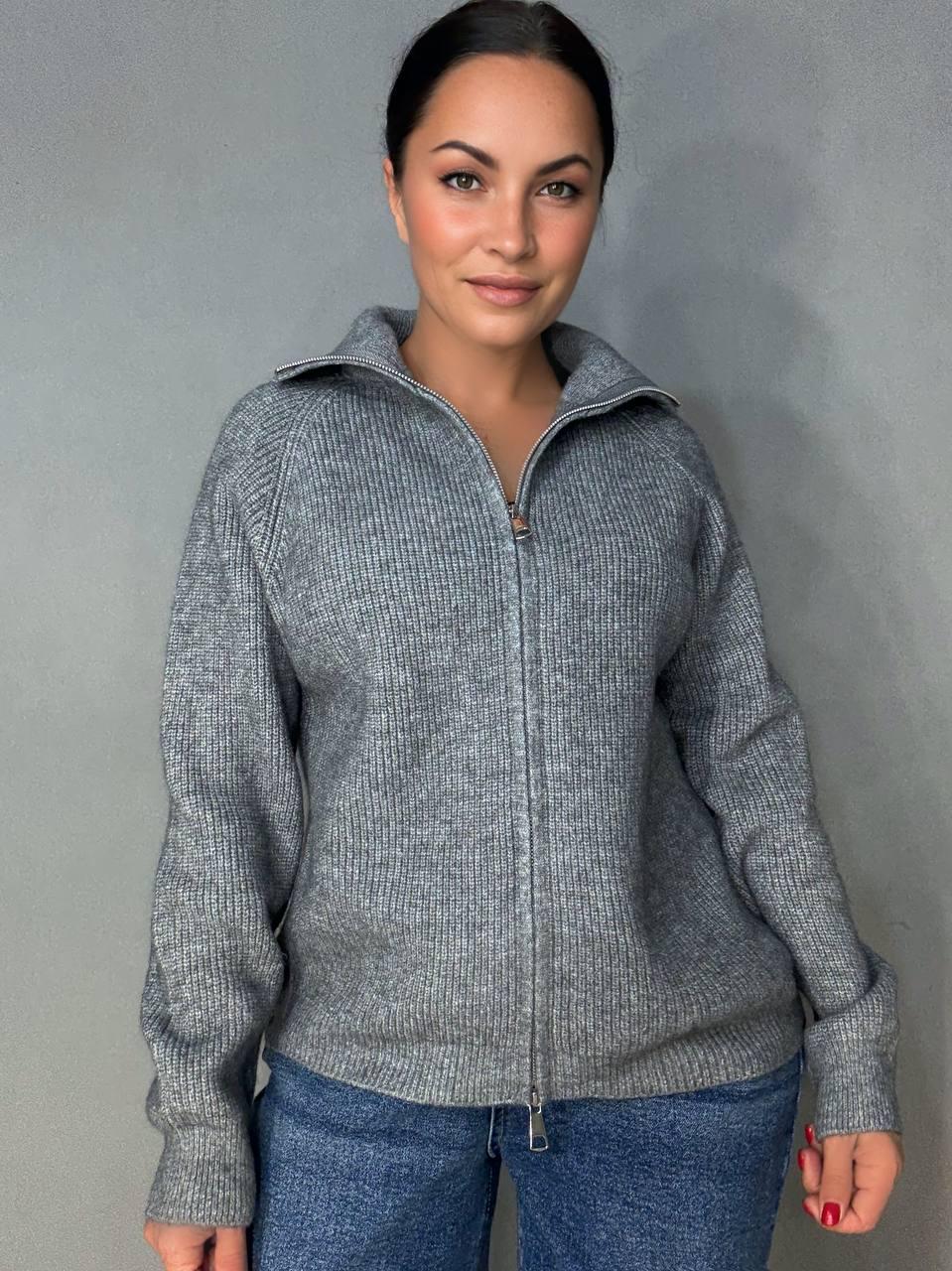 Кардиган женский A-N 1899 свитер на молнии вязаный OS Серый (5411)