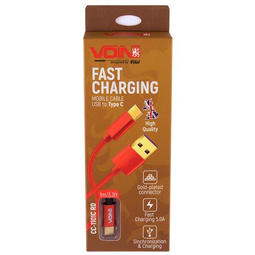 Кабель Voin CC-1101C RD USB-Type C 5 А супер быстрая зарядка/передача данных 1 м Red (00000053584)