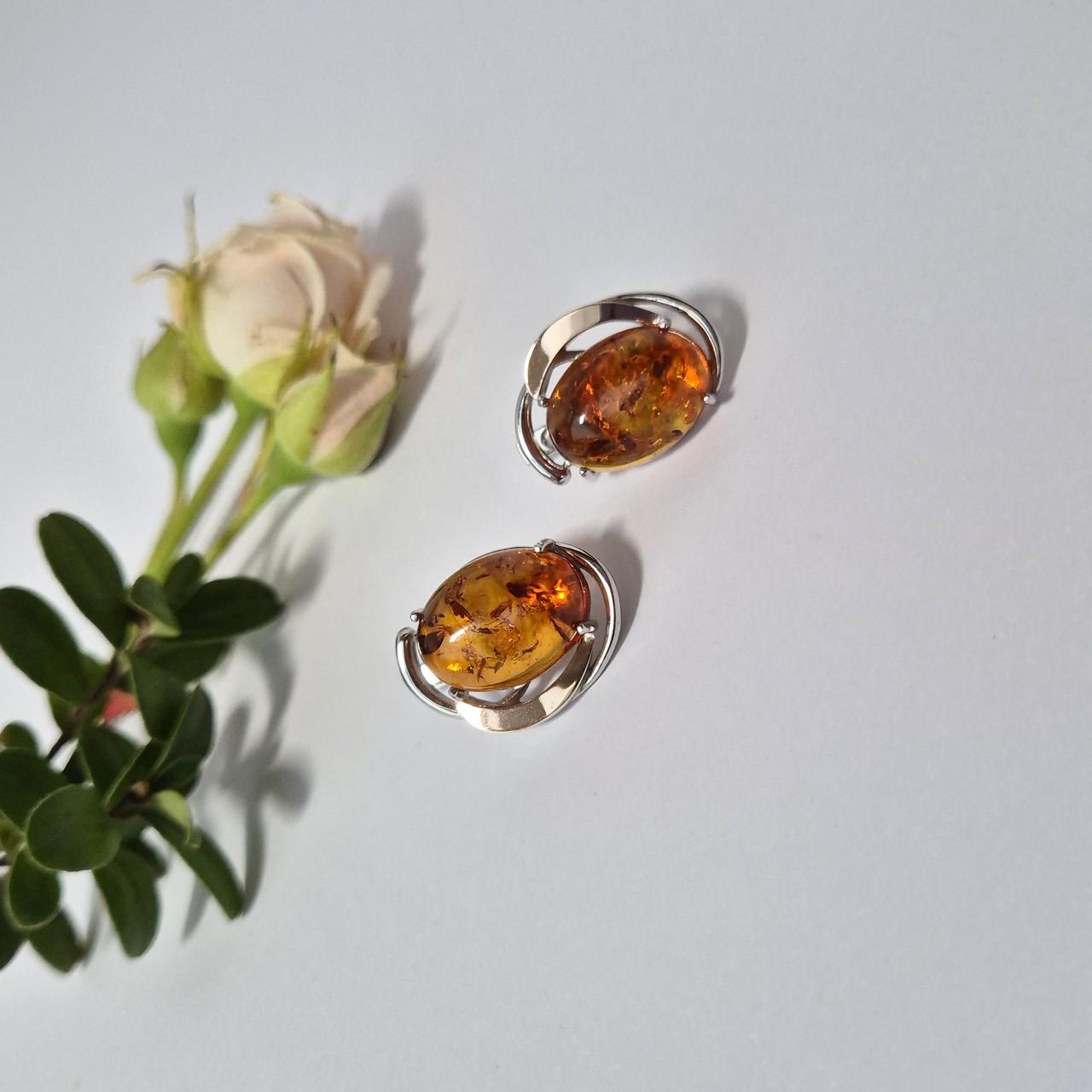 Серьги с янтарем с золотой пластиной серебро 925 пробы родированное 8,39 г (066с) Серьги с янтарем с золотой пластиной серебро 925 пробы родированное 8,39 г (066с)