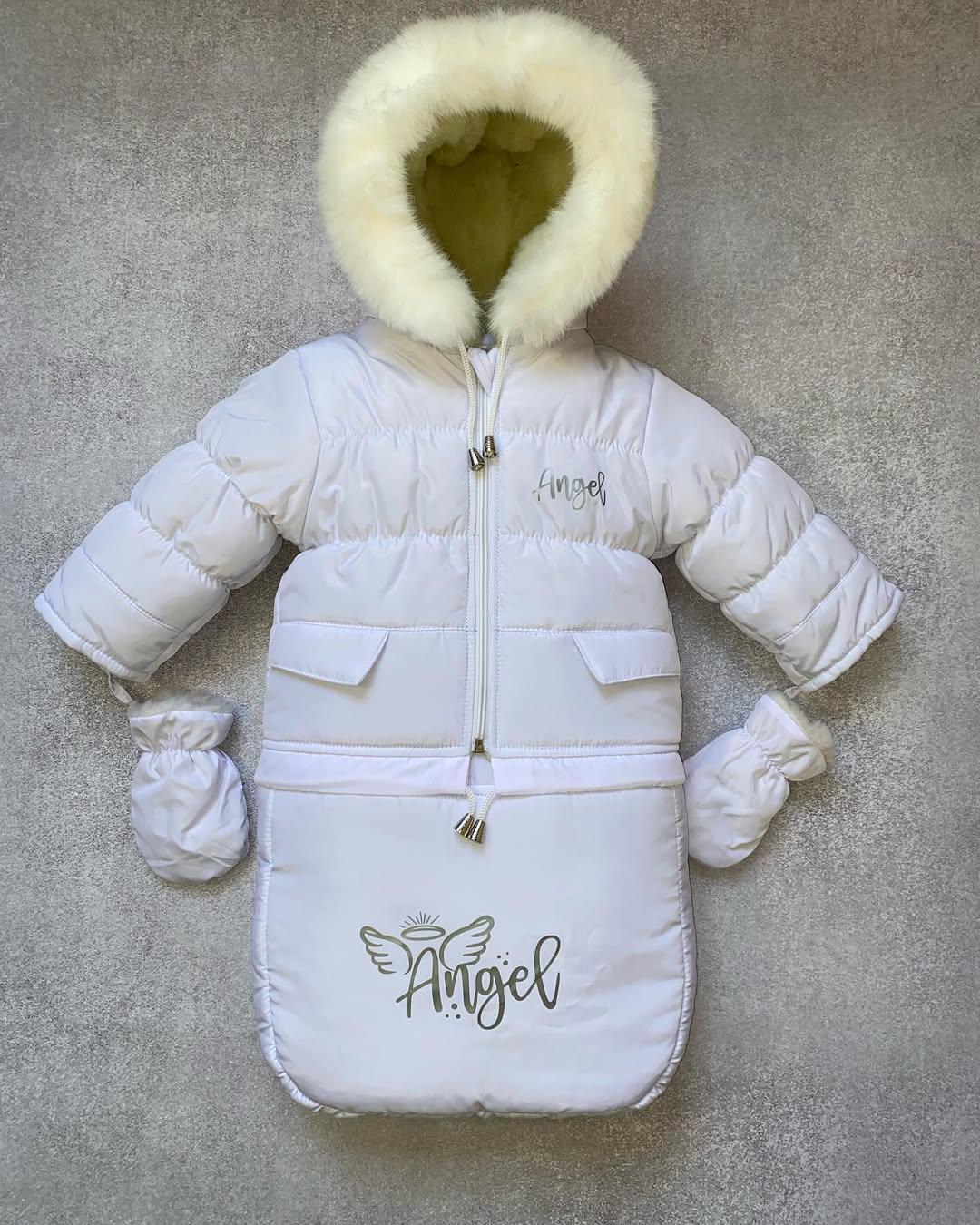 Комбінезон дитячий зимовий трансформер до двох років на овчині 3в1 Білий (1023)