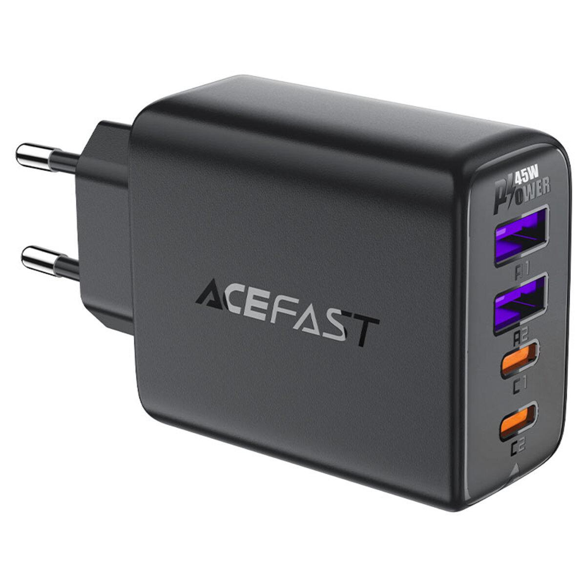 Зарядное устройство сетевое Acefast A61 PD45W GaN 2xUSB-C+2xUSB-A charger Black (606221)