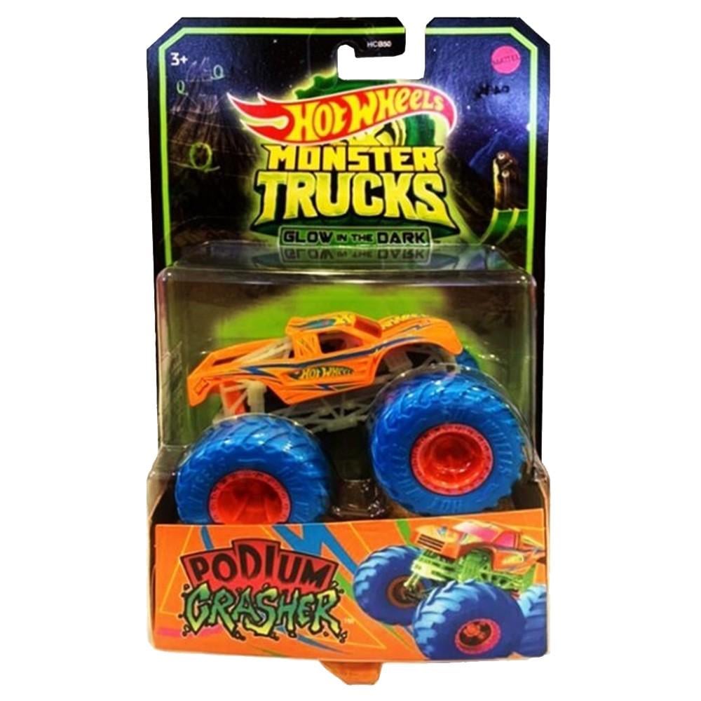 Машинка Hot Wheels Monster Trucks Glow In The Dark Podium Crasher HCB50-11 (163254) - фото 1