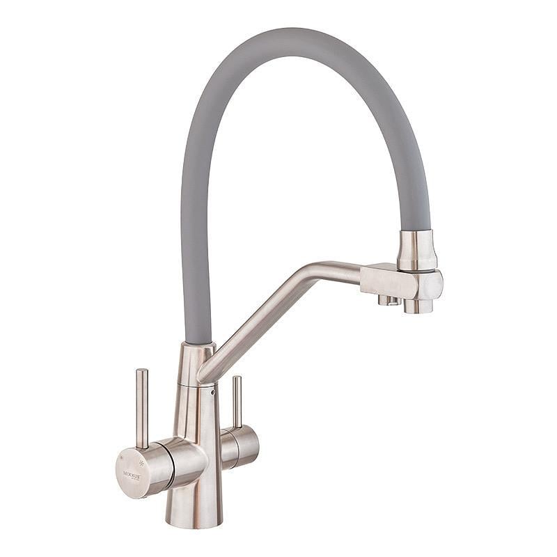 Змішувач для кухні MIXXUS FUL-021 з виходом для питної води з сірим силіконовим виливом (MI6020)