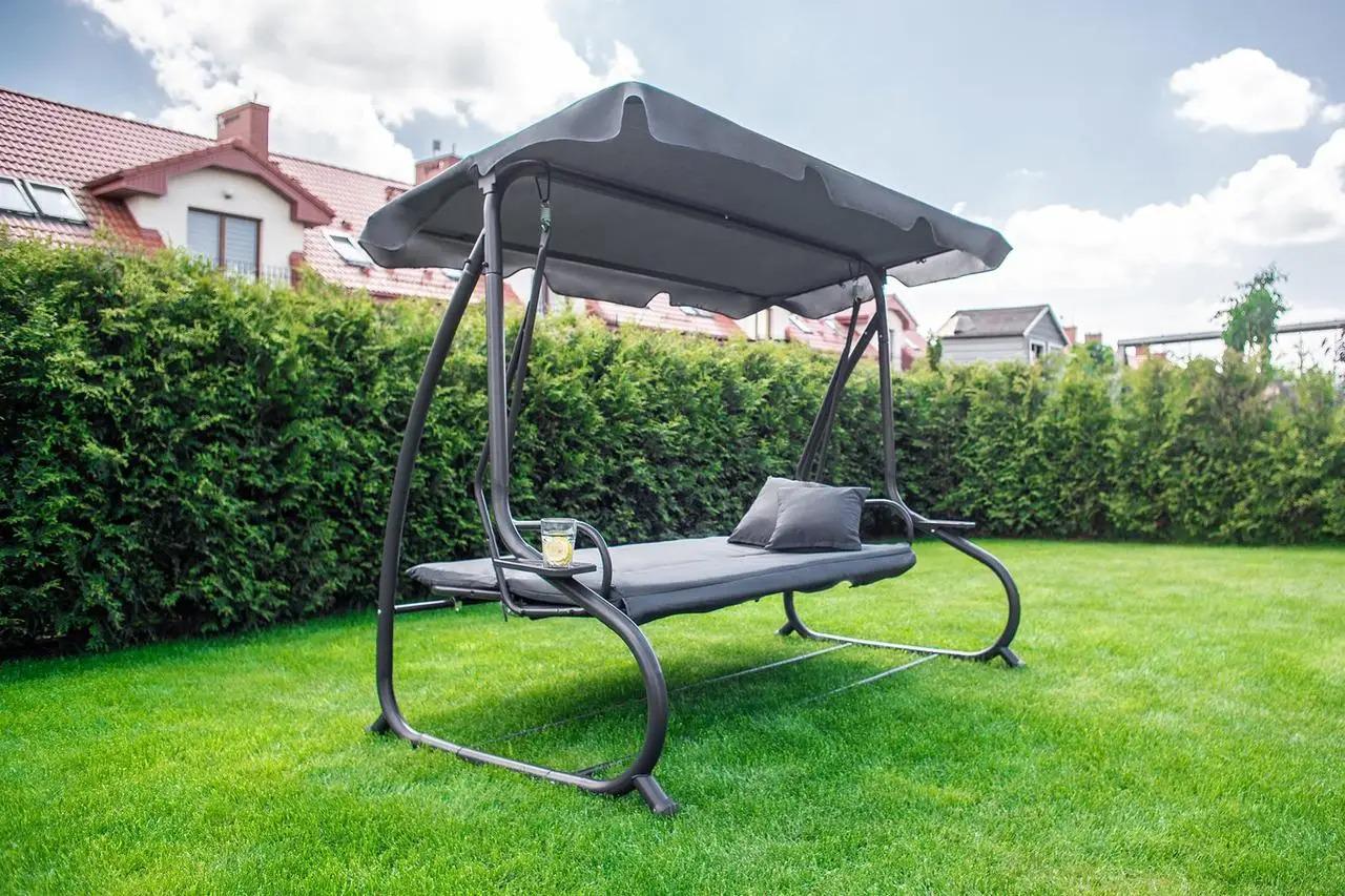 Качели садовые усиленные FunFit Relax Plus с матрасом и подушками до 280 кг 230x127x172 см Серый (20161604) - фото 9