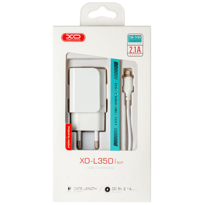 Адаптер Xo L35D 2USB/2.1A + Data Cable USB to Lightning White - фото 2