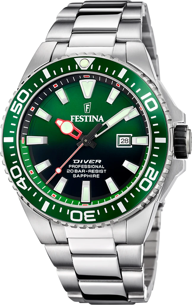 Наручные часы мужские Festina F20663/2 The Originals со стальным корпусом/сапфировым стеклом WR 200 м и зеленым циферблатом