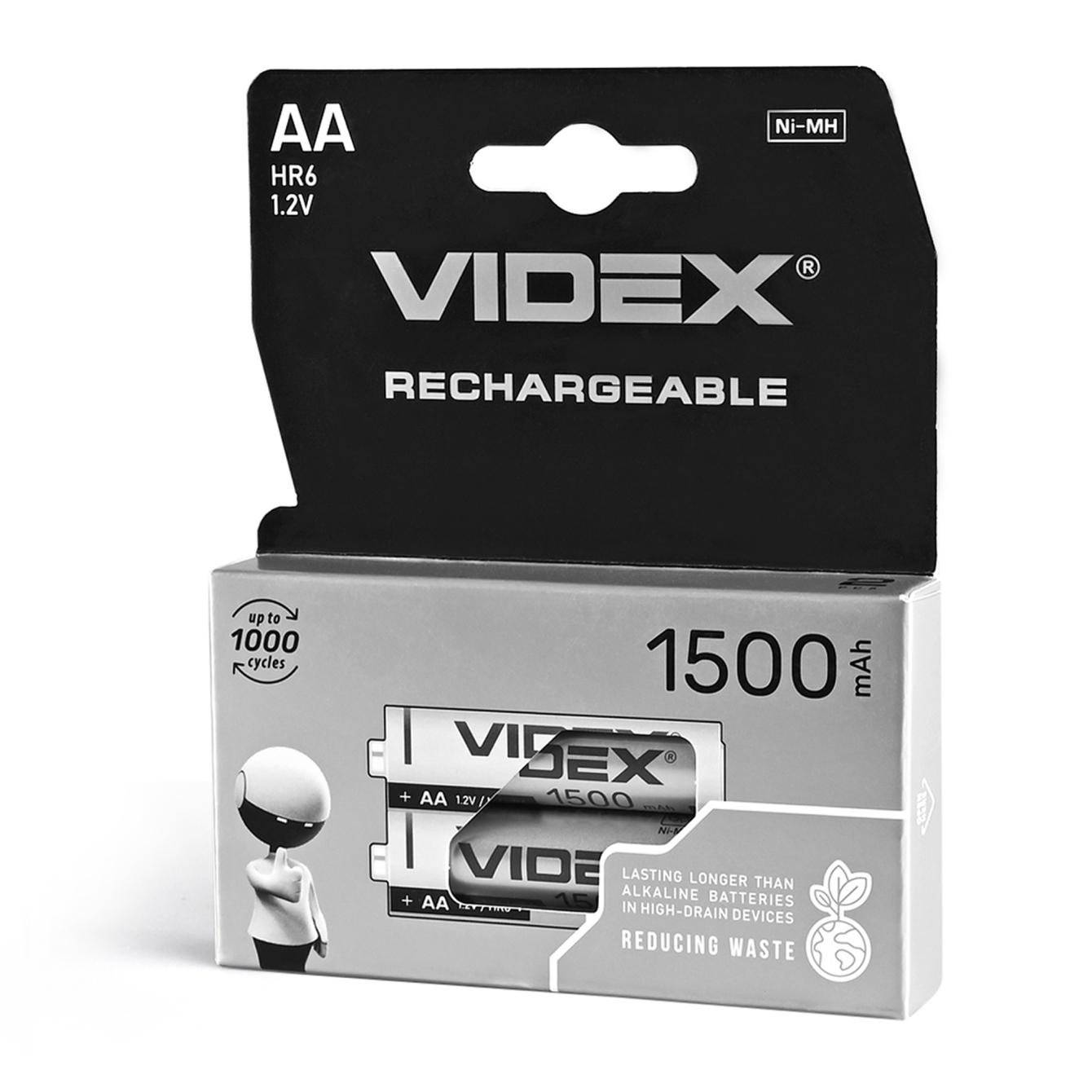 Акумулятори Videx 1,2 В HR6/AA 1500mAh double blister/2 шт. (HR6/1500/2DBB)