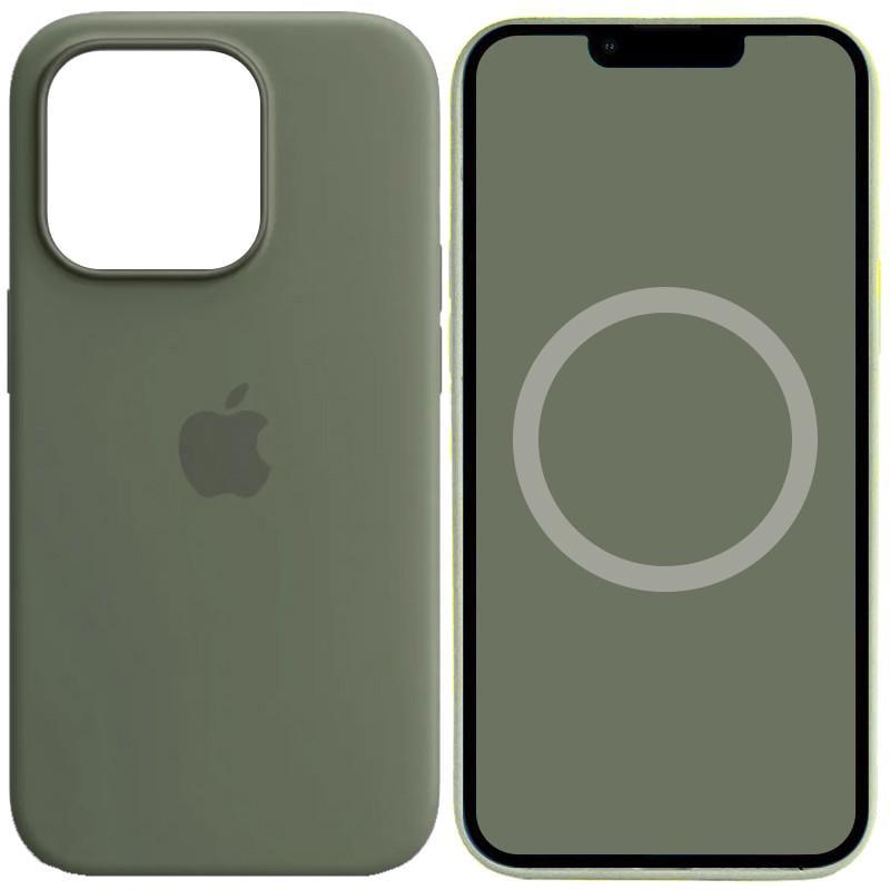 Противоударный Чехол Silicone case (AAA) full with Magsafe and Animation для Apple iPhone 14 Pro Max (6.7") Зеленый/Olive