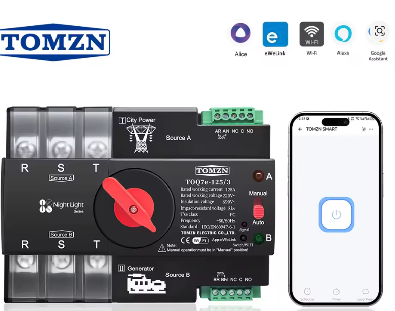 Автомат ввода резерва TOMZN WiFi TOQ7e-125/3 трехфазный АВР 125А работает с eWeLink - фото 5 Автомат ввода резерва TOMZN WiFi TOQ7e-125/3 трехфазный АВР 125А работает с eWeLink - фото 5
