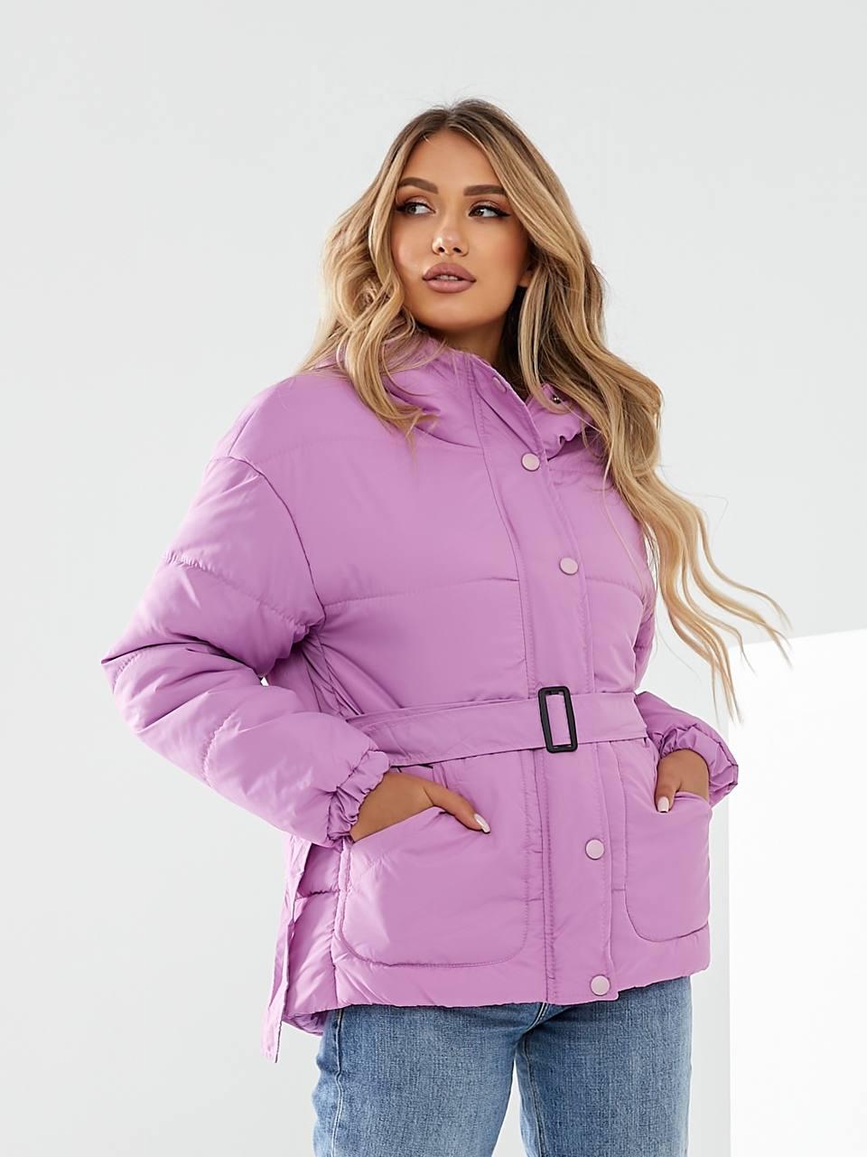 Куртка утеплена Khan коротка з поясом р. 42 Рожевий (Kh332) - фото 2