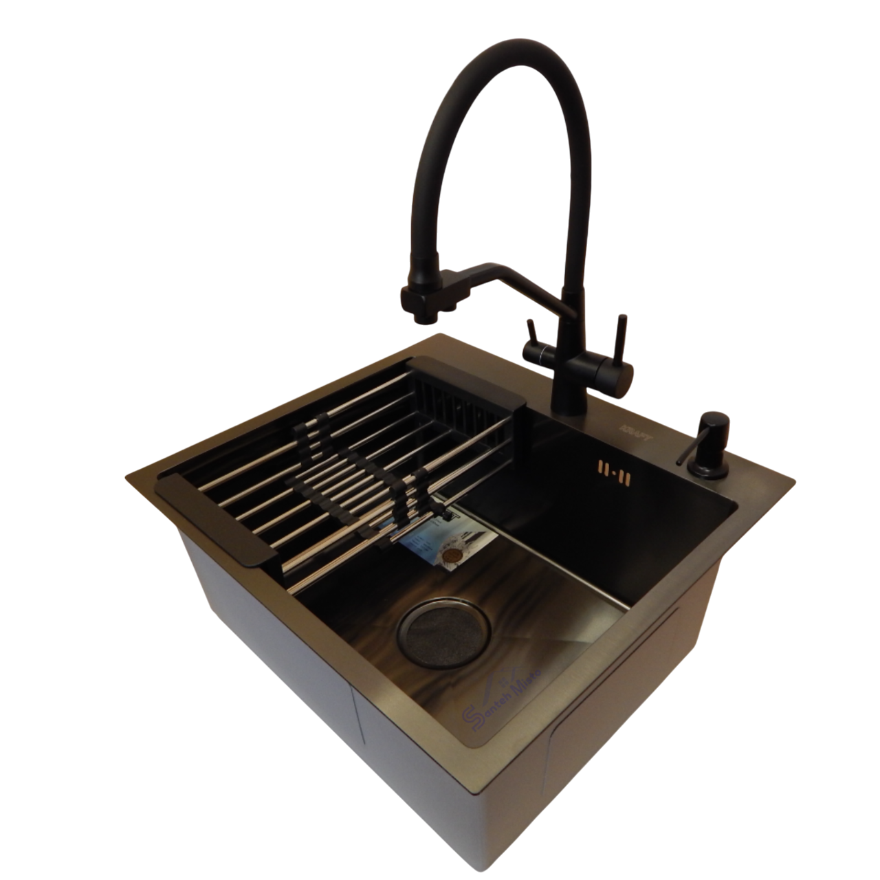 Комплект кухонной мойки Kraft HS NANO PVD 3,0/1,0 мм 540x480 мм Black (37555)