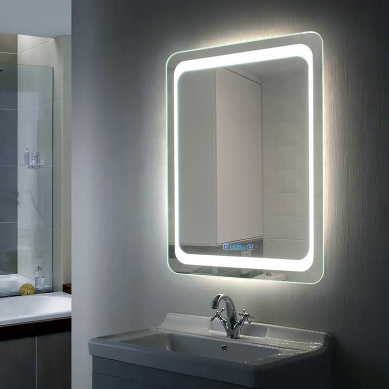 Зеркало в ванную комнату OtragenieUA c led подсветкой прямоугольное/часы/сенсор/подогрев 600х800 мм (L14/4-СП)