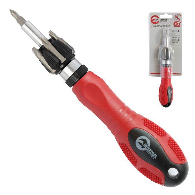 Викрутка реверсивна Intertool HT-0408 з комплектом насадок 7 пр. (110722)