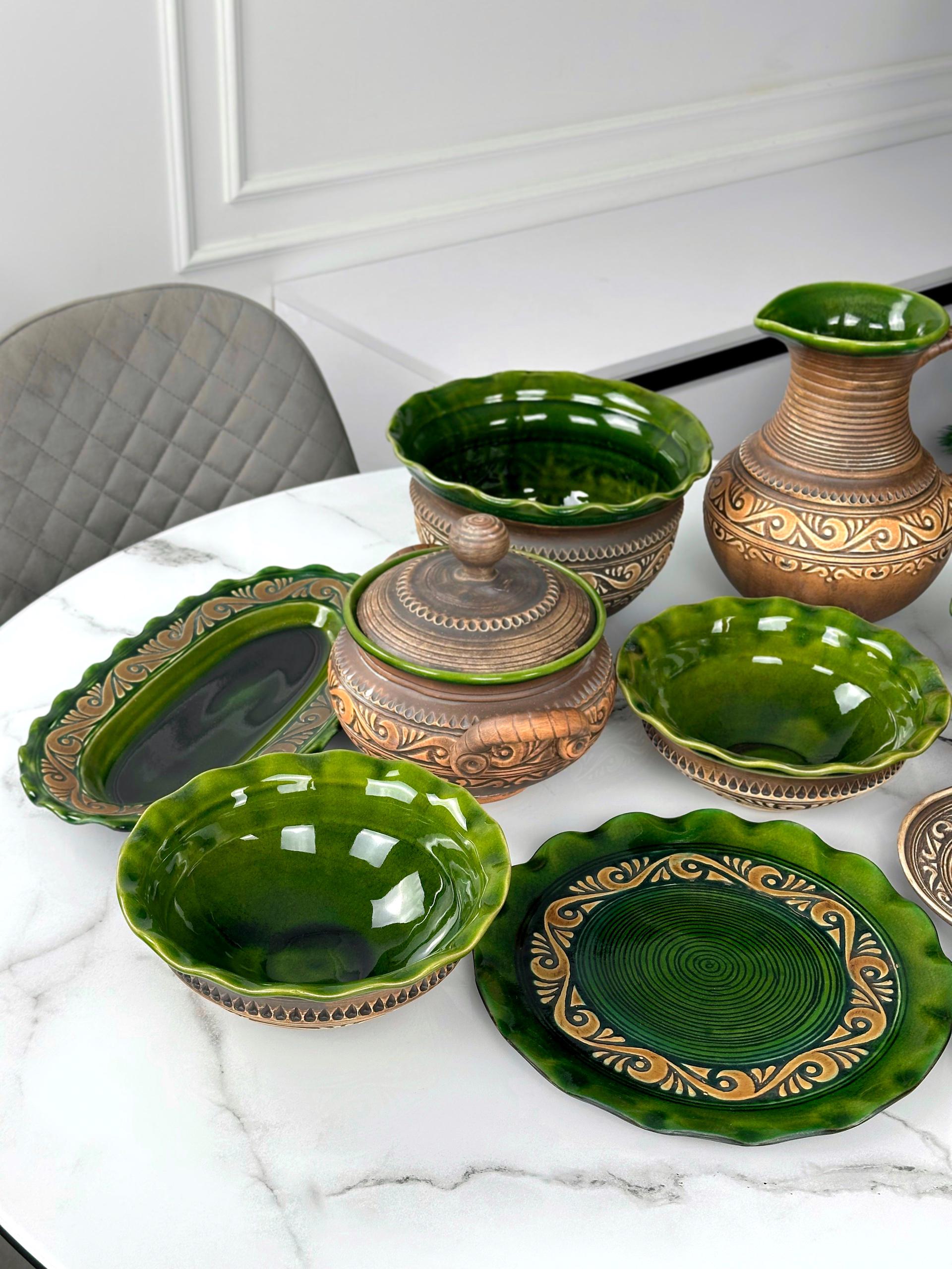 Набор глиняной посуды Рождественский Двенадцать блюд Гражда на 6 человек Коричневый (17019-36) - фото 4