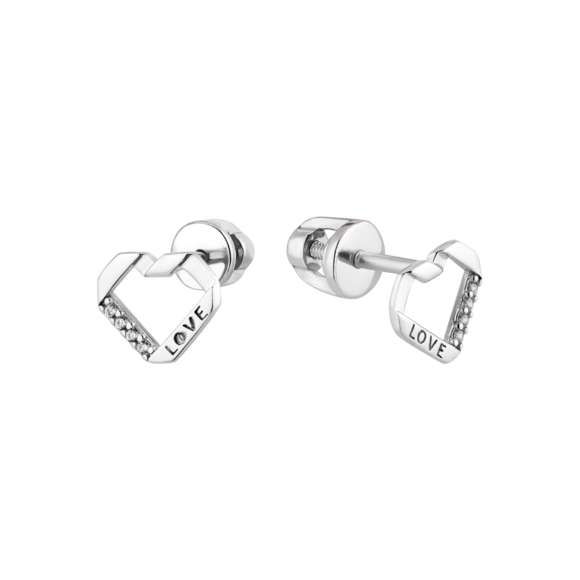 Сережки срібні пусети Серце з написом LOVE
