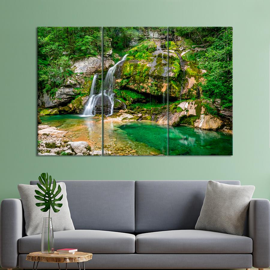 Картина природа Зелёный водопад Вирье 156x100 см (A1126-3)