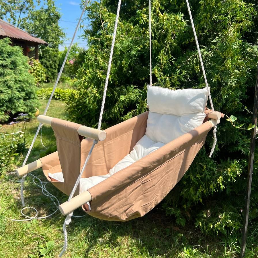 Детские качели подвесные из хлопка Колыбель Светло-коричневый с белым (gs-8566)