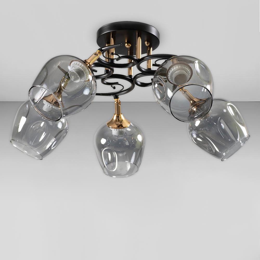 Люстра потолочная Light House SC-18739/5 BK/FG 60х60х26 мм Черный/Золотой/Дымчатый