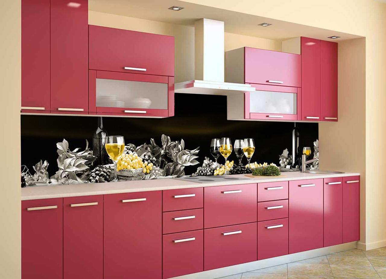 Кухонный фартук Винный натюрморт c самоклеющейся виниловой пленки 65х250 см Черный