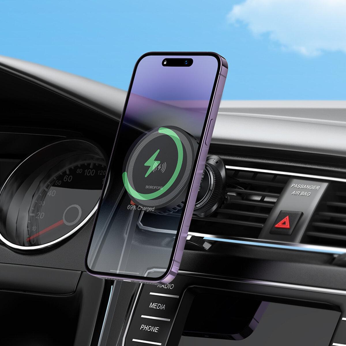 Держатель для телефона в машину Borofone BH207 Mona retractable magnetic wireless fast charging car holder Black (18253675) - фото 7