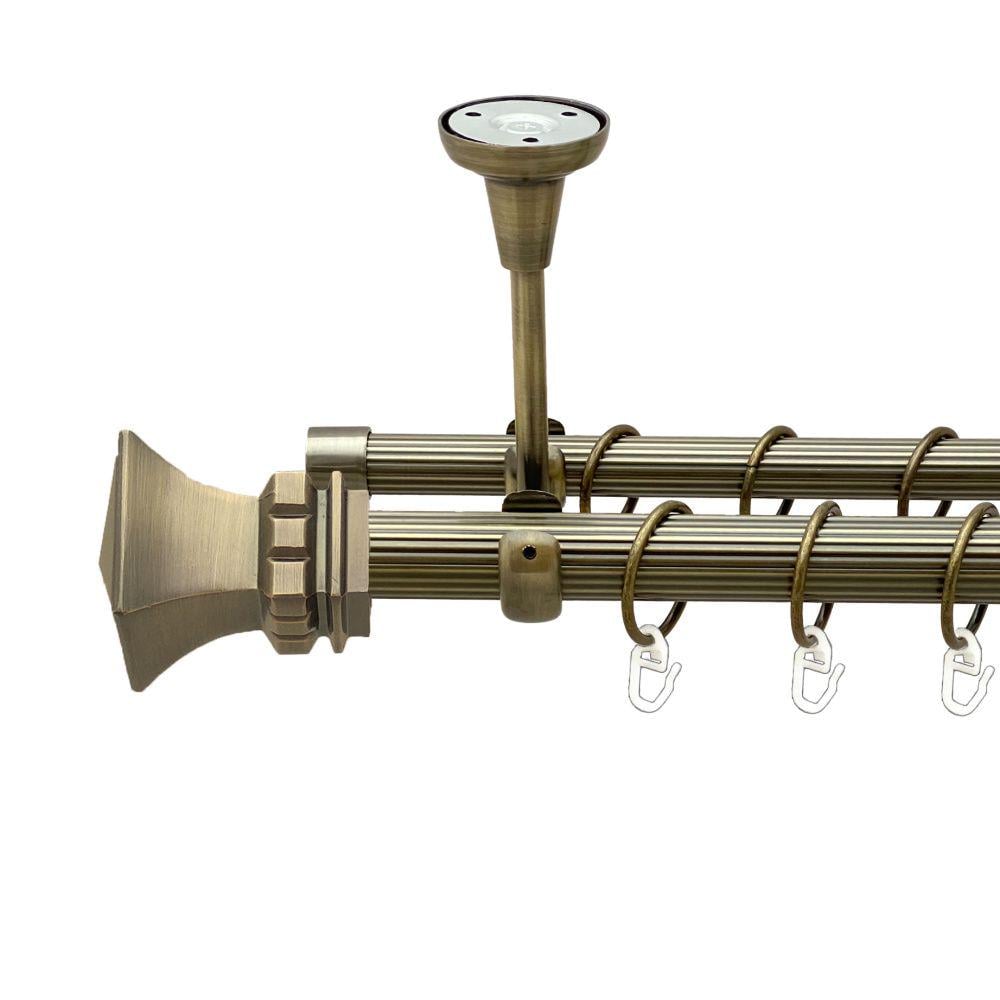 Карниз Orvit Емпорія металевий дворядний відкритий до стелі рифлена труба кільце металеве 25/19 мм 200 см Антик (00-00018854)