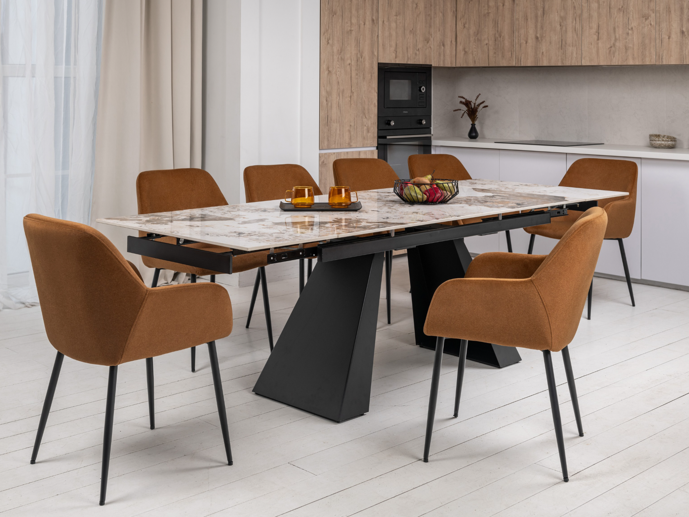 Стол обеденный раздвижной Vetro Mebel Чезаре 1600-2400x900x760 мм Патагония/Черный (TМL-1100) - фото 6 Стол обеденный раздвижной Vetro Mebel Чезаре 1600-2400x900x760 мм Патагония/Черный (TМL-1100) - фото 6