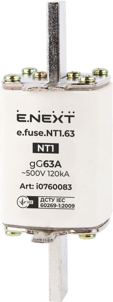 Предохранитель ножевой E.NEXT e.fuse.NT1.63 NT1 63А gG с плавкой вставкой (i0760083) - фото 1