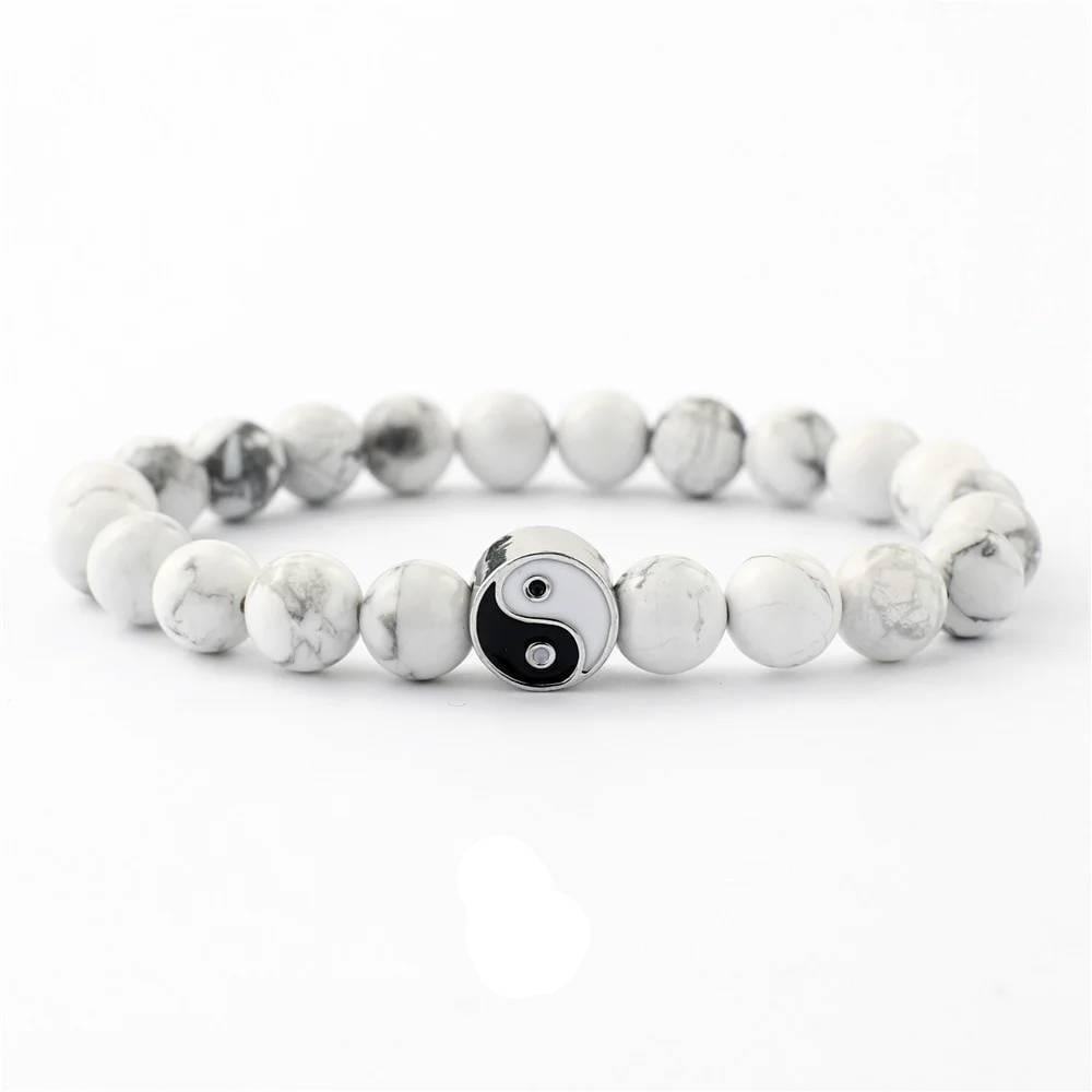 Браслет із натуральної білої лави Інь Янь 16-21 см (2112711636)