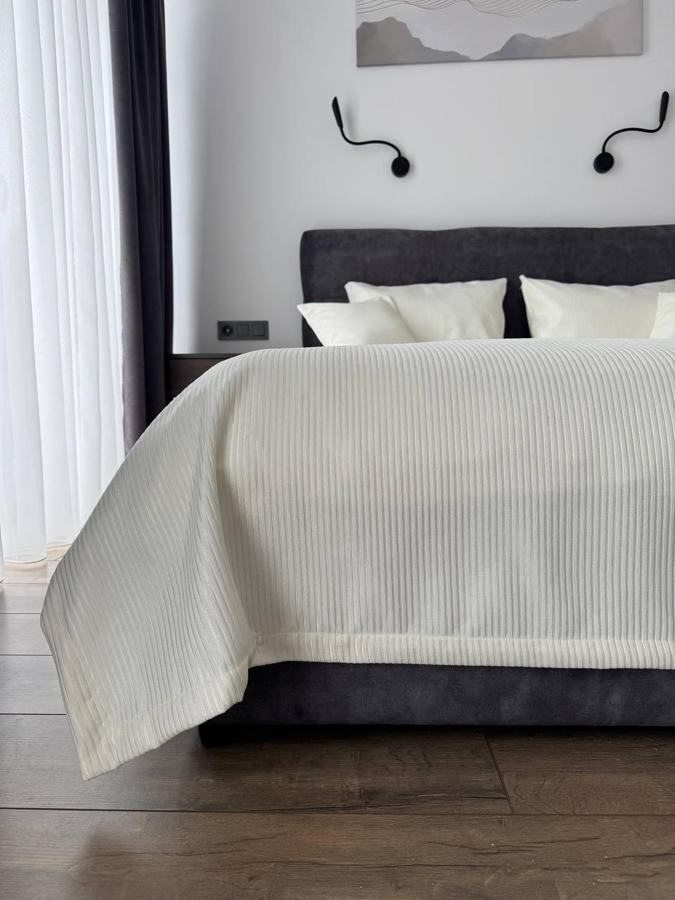 Покрывало с премиальными полосками хлопок 260х250 см Молочный (73901-2-260x250cm)