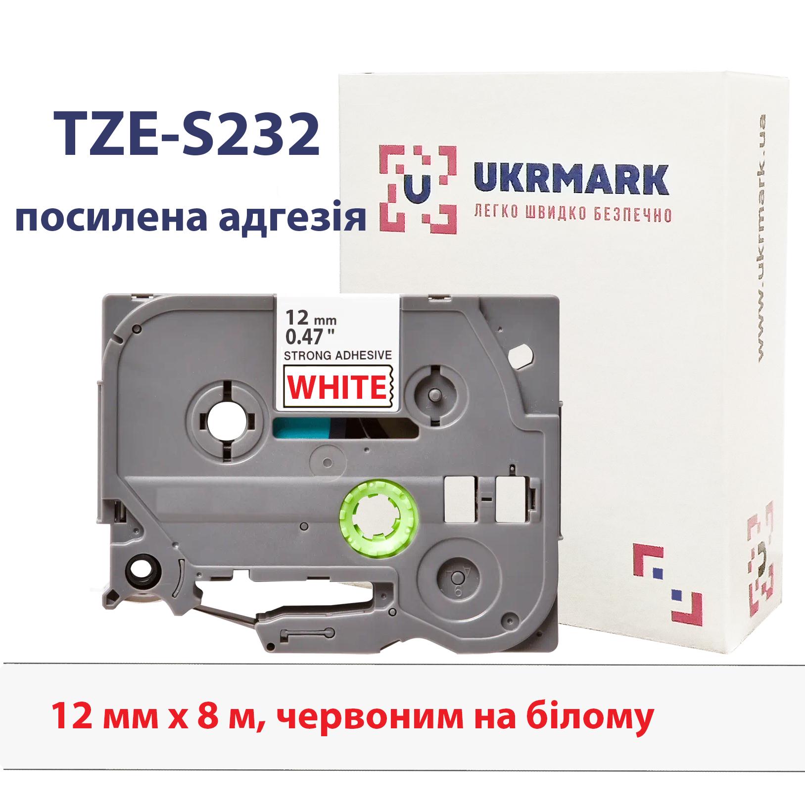 Лента с усиленной адгезией UKRMARK B-S-T232P сверхклейкая совместима с BROTHER TZe-S232 12 мм х 8 м Красный на белом (TZeS232) - фото 2