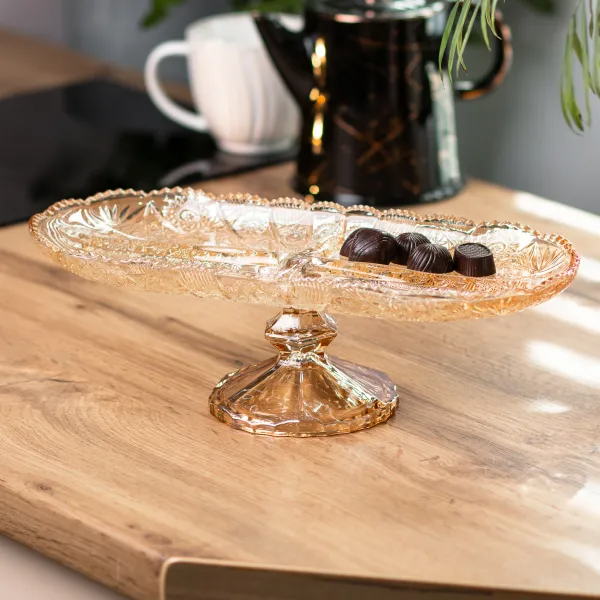 Фруктівниця блюдо для фруктів Lirmartur скляна 33,5х15х10,5 см на 4 секції Коричневий - фото 5