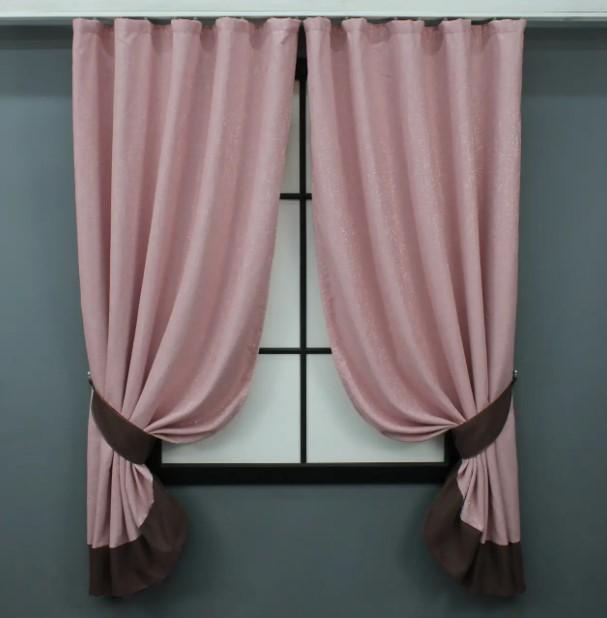 Шторы лен 1,3х1,7 м 2 шт. Розовый/Венге (033дк 12-0081)