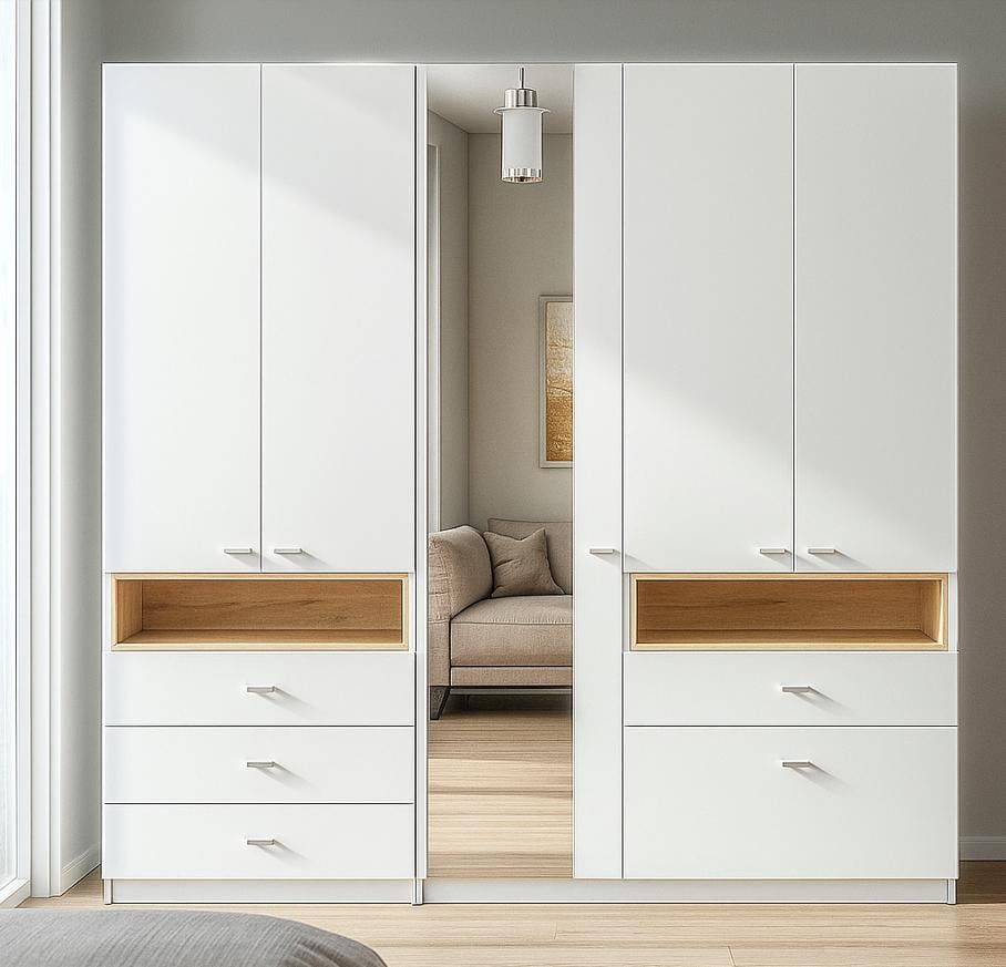 Шафа з дзеркалом розпашна Майстер Форм Тетріс 2118х376х2000 мм Німфея альба/Дуб крафт золотий (31231)