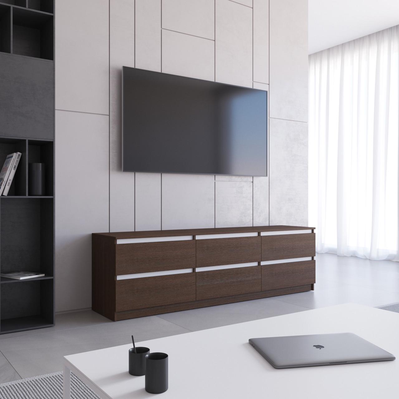 Тумба под телевизор Вайс R-12 1802х400х530 мм Венге темный/Белые планки (30664959) Тумба под телевизор Вайс R-12 1802х400х530 мм Венге темный/Белые планки (30664959)