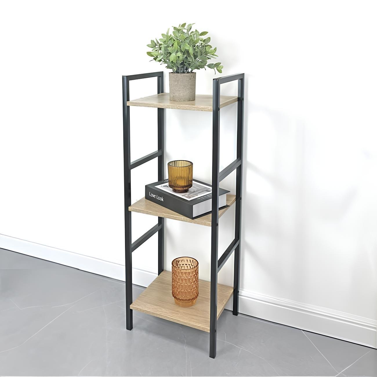 Этажерка-стеллаж металлический HOME с 3 деревянными МДФ полками 29,5x23,5x80 см