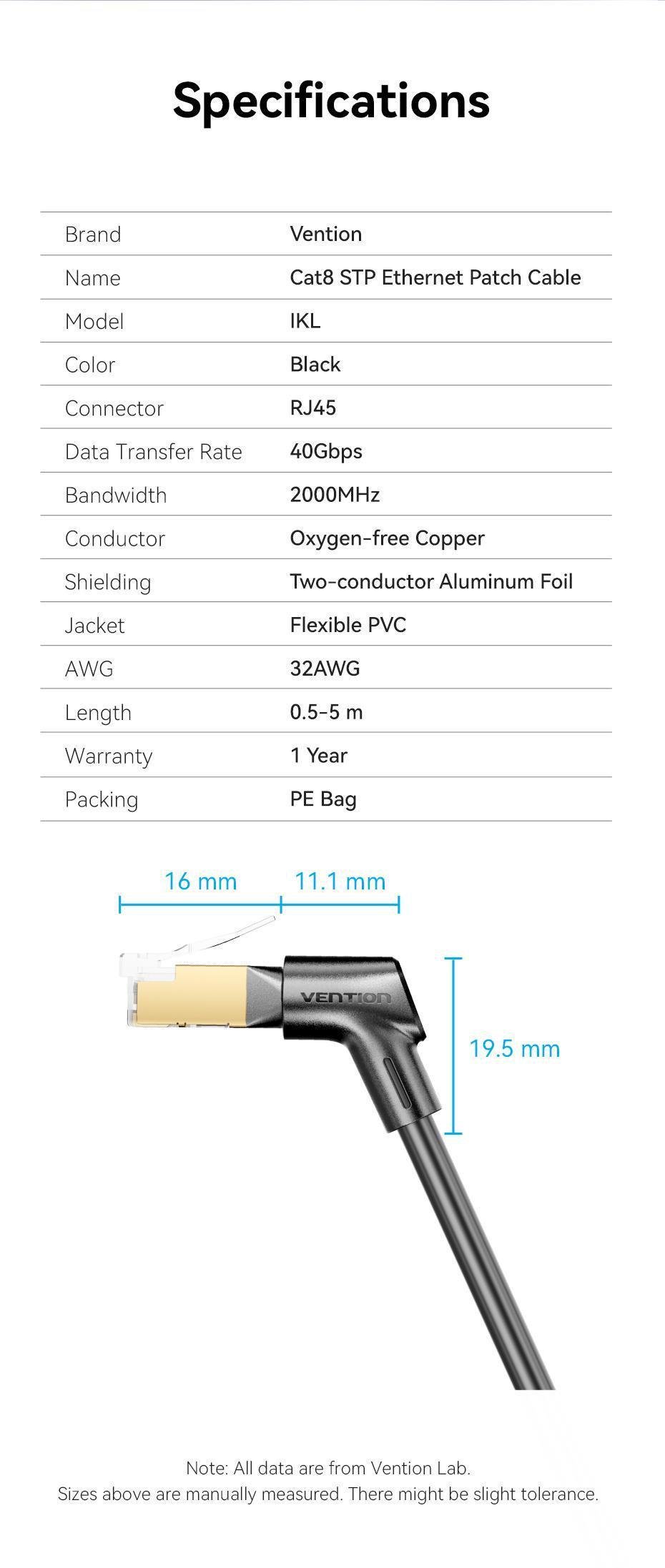 Патч-корд Vention Cat8 STP 40Gbps 2000MHz поворотный 90° 1,5м Черный (IKLBG) - фото 10 Патч-корд Vention Cat8 STP 40Gbps 2000MHz поворотный 90° 1,5м Черный (IKLBG) - фото 10