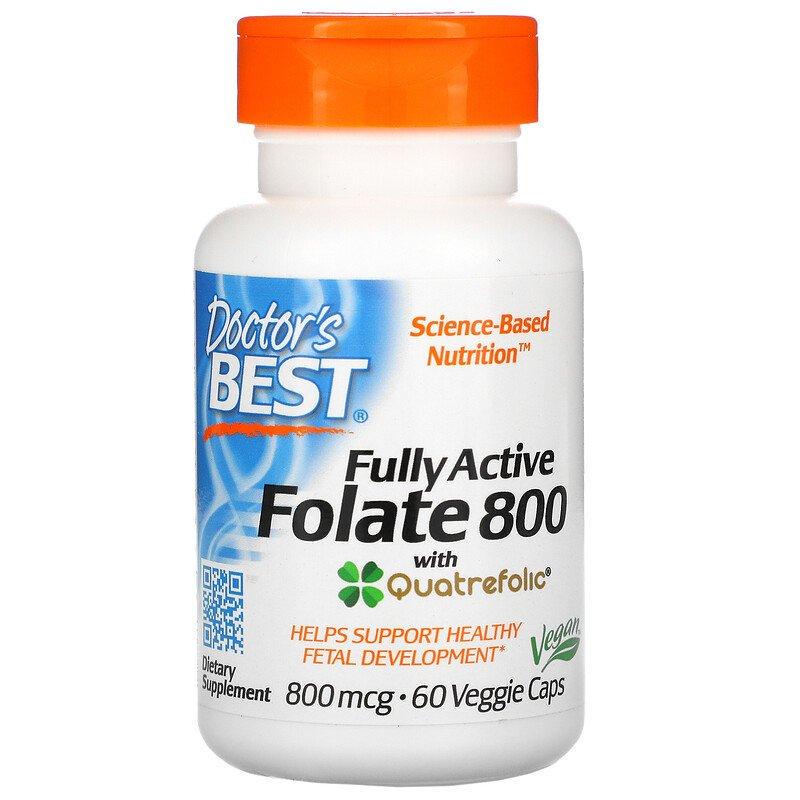 Фолат с Quatrefolic Folate 800 Fully Active Doctor's Best 800 мкг 60 капсул