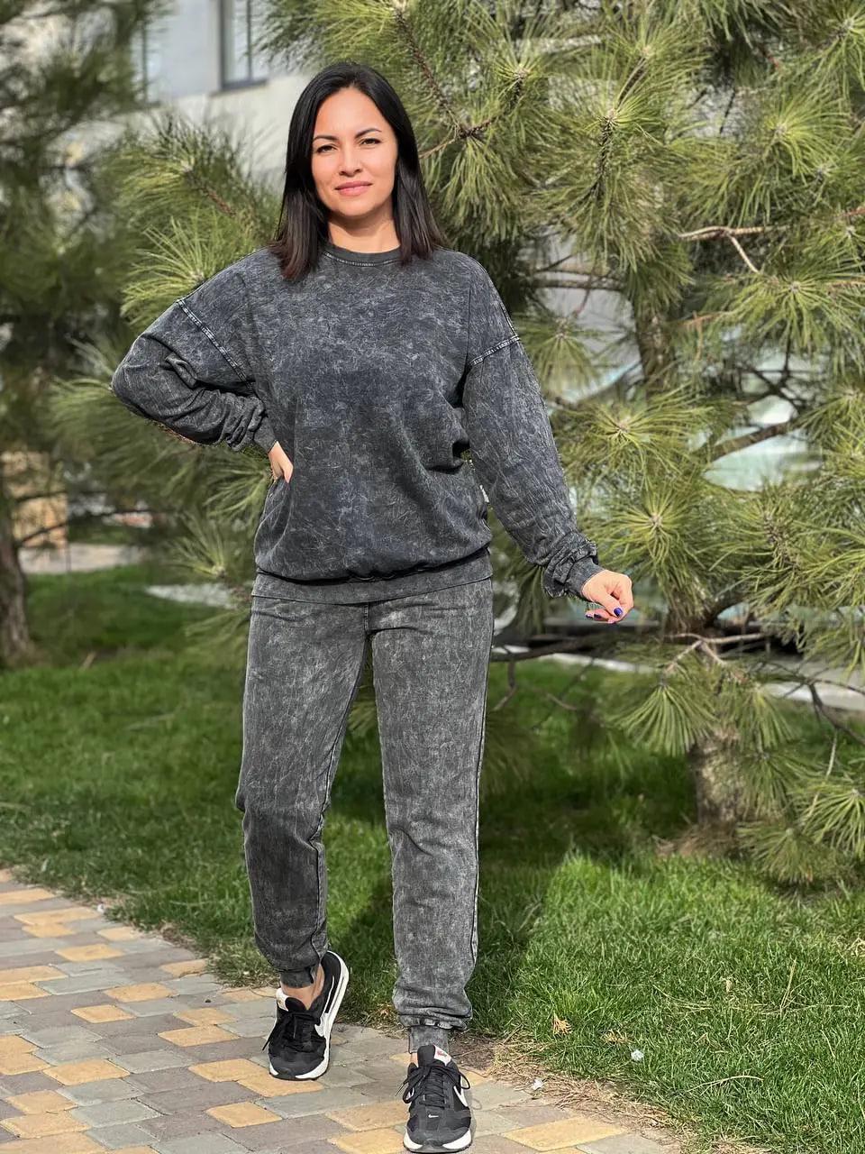 Костюм женский SEVILEN 142 варка тай дай свитшот и брюки двунитка S Черный (1357)