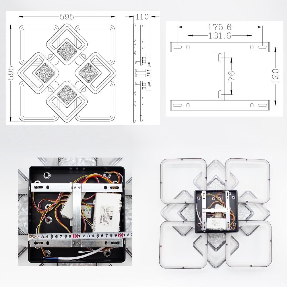 Люстра смарт світлодіодна ESLLSE TETRA TWIST ICE 165W 8S керована 595x595x110 мм Чорний (10585) - фото 5 Люстра смарт світлодіодна ESLLSE TETRA TWIST ICE 165W 8S керована 595x595x110 мм Чорний (10585) - фото 5
