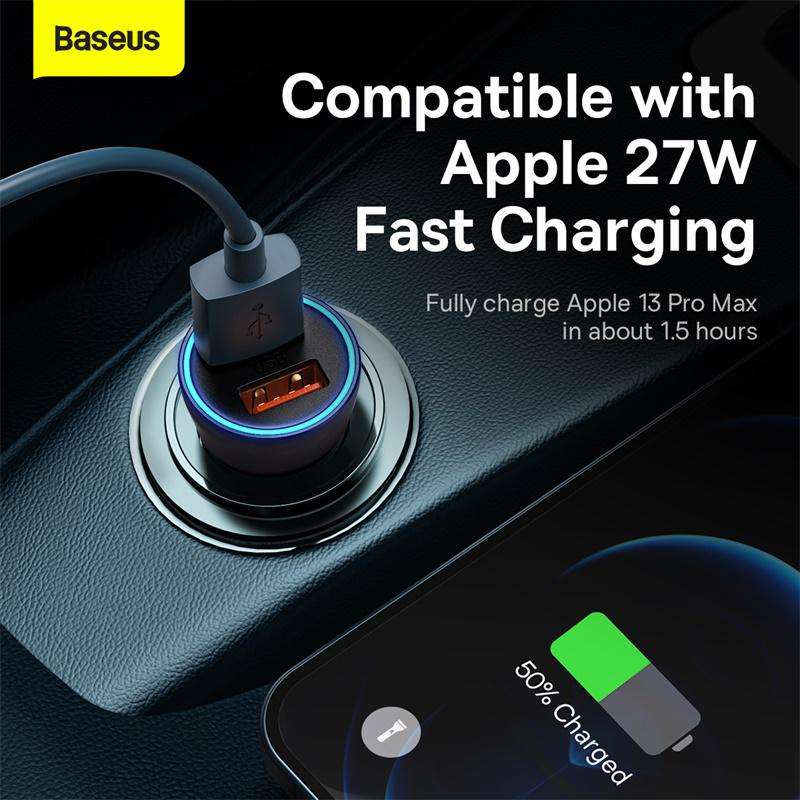 Зарядное устройство автомобильное BASEUS Golden Contactor Max Dual Fast Charger Car Charger U+U 60W Dark Gray (CGJM000013) - фото 11