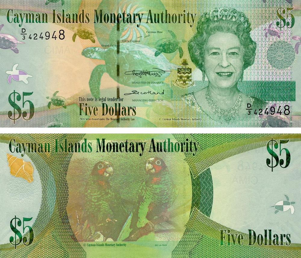 Коллекционная банкнота Каймановы острова 5 долларов 2018/2023 UNC (P39)