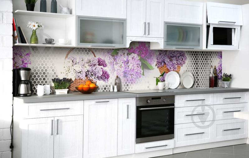 Скинали на кухню Zatarga «Корзины сирени» 600х2500 мм виниловая 3Д наклейка кухонный фартук самоклеящаяся Z184614 Скинали на кухню Zatarga «Корзины сирени» 600х2500 мм виниловая 3Д наклейка кухонный фартук самоклеящаяся Z184614